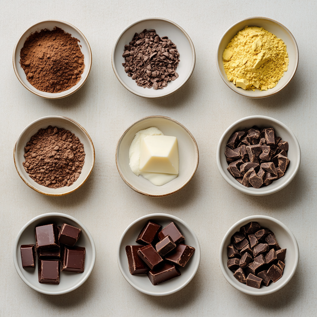 Decadent Chocolate Cake with crispy potato crust and vegetable filling a white plate overhead view