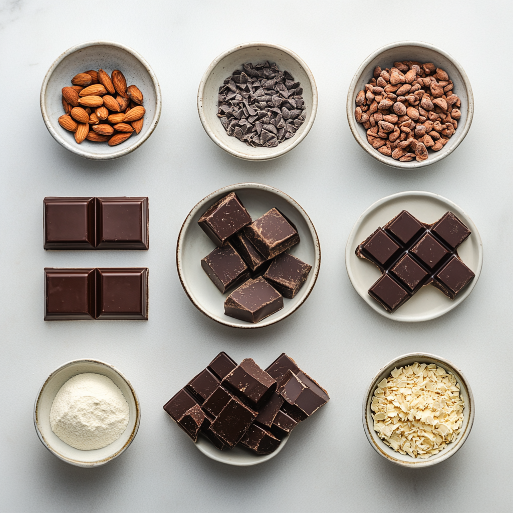 Decadent Chocolate Cake with crispy potato crust and vegetable filling a white plate overhead view
