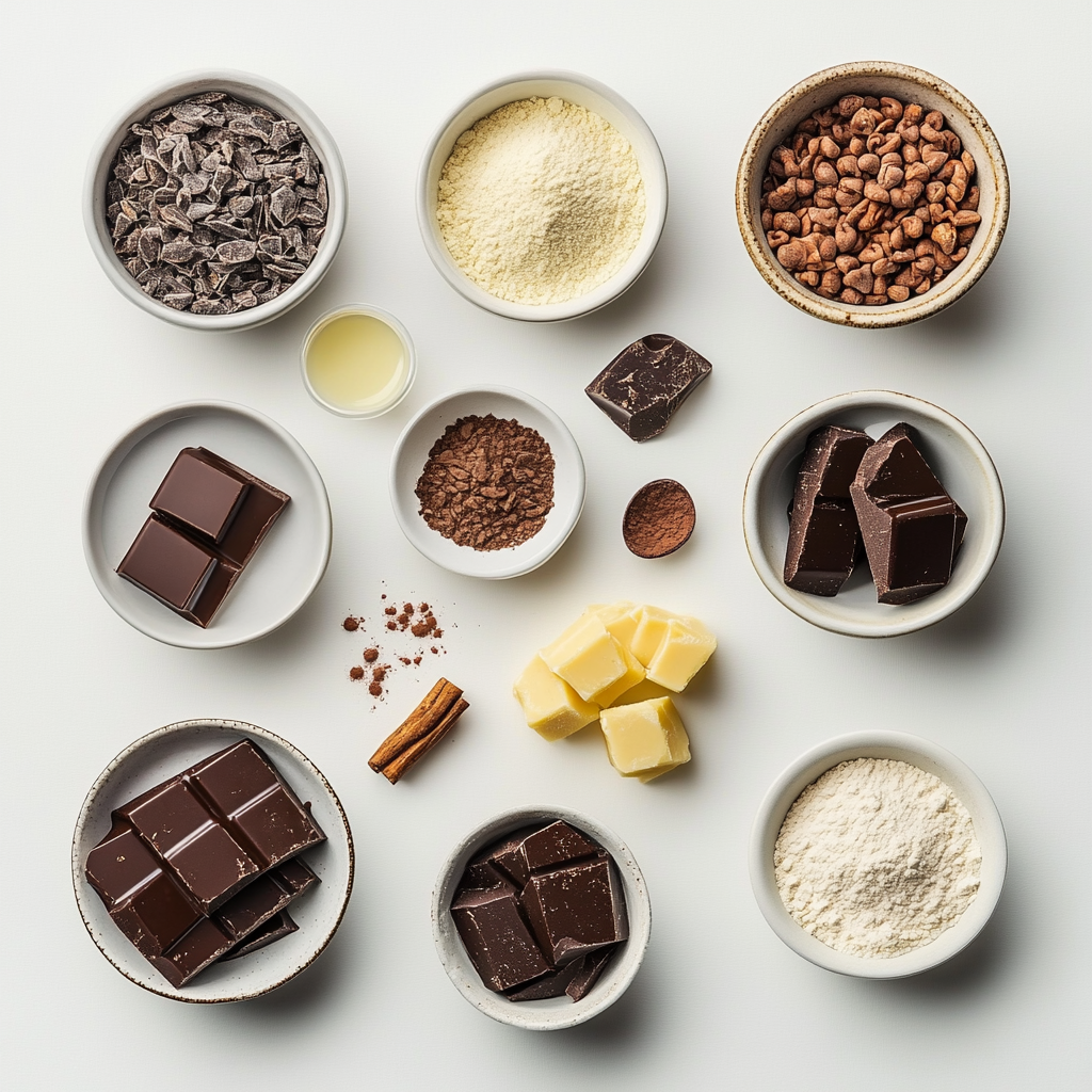 Decadent Chocolate Cake with crispy potato crust and vegetable filling a white plate overhead view