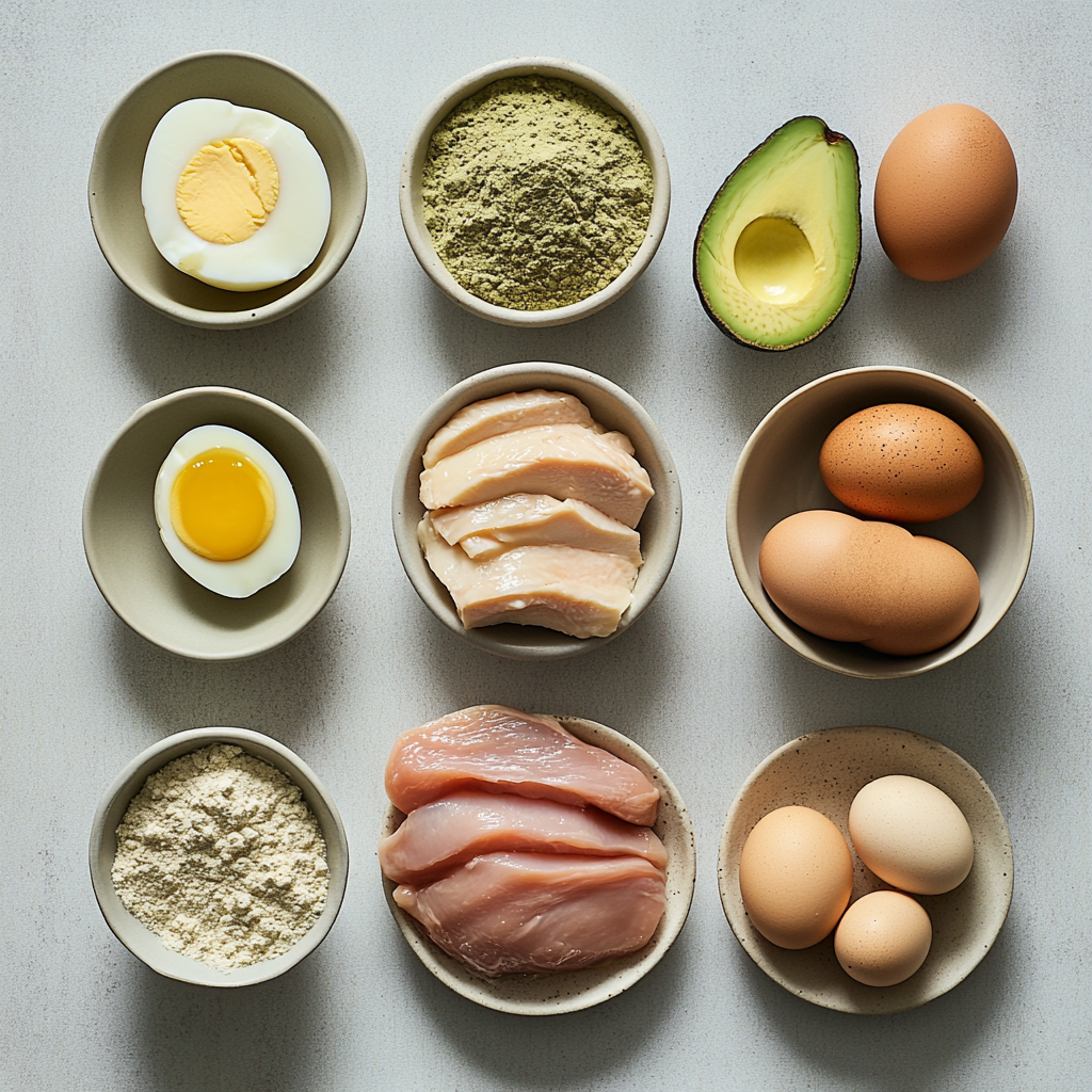 Healthy Shrimp Avocado Salad with crispy potato crust and vegetable filling a white plate overhead view