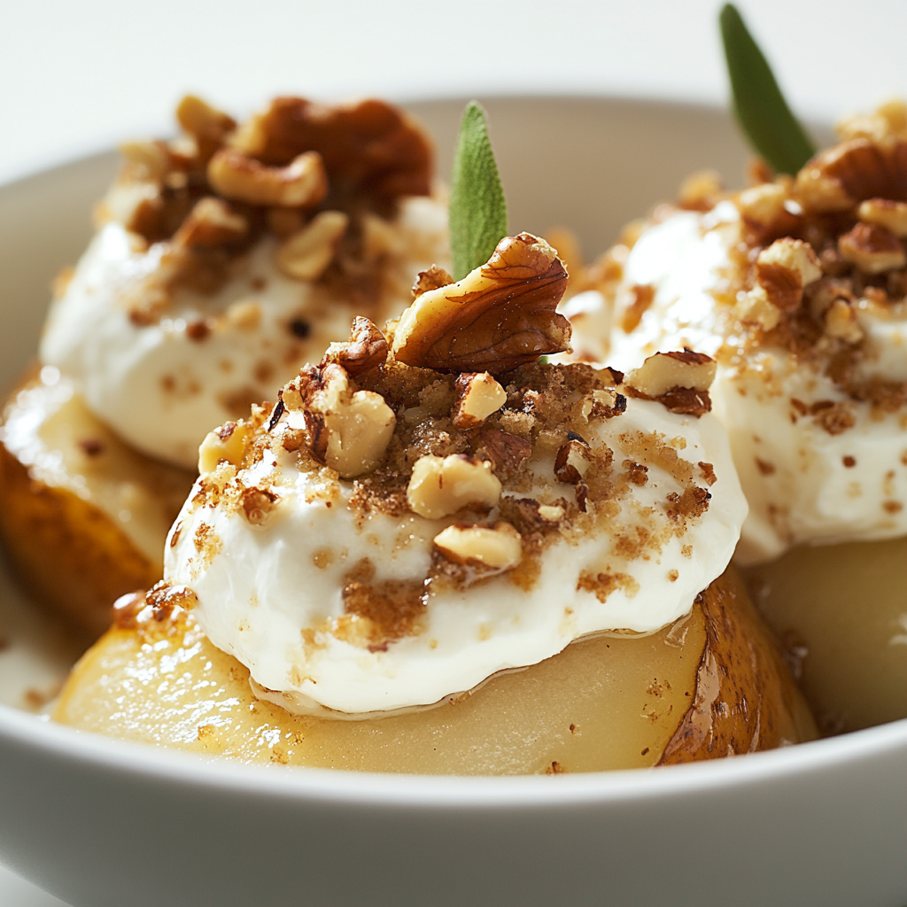 Baked Pears with Cream Cheese and Walnut Topping �
