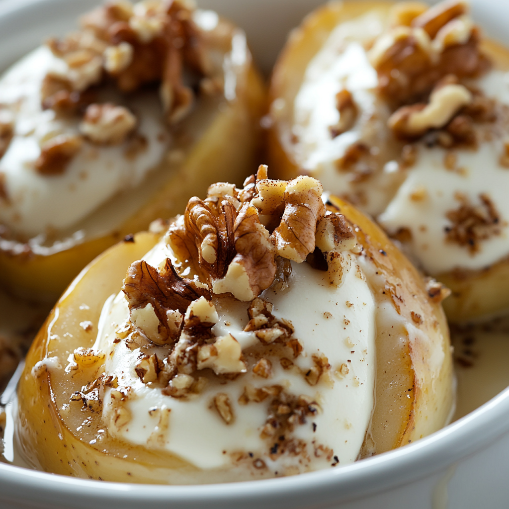 Baked Pears with Cream Cheese and Walnut Topping �