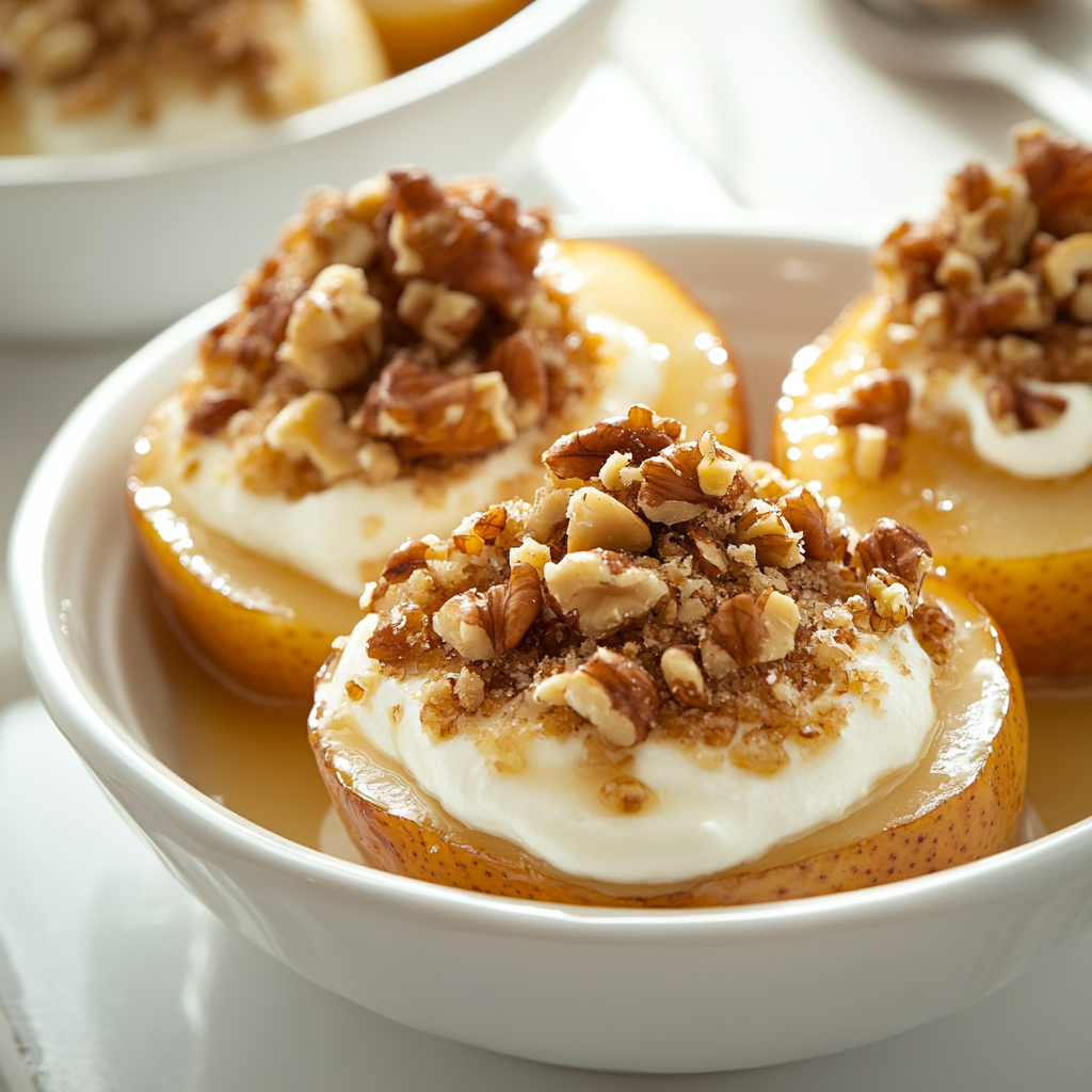 Baked Pears with Cream Cheese and Walnut Topping �