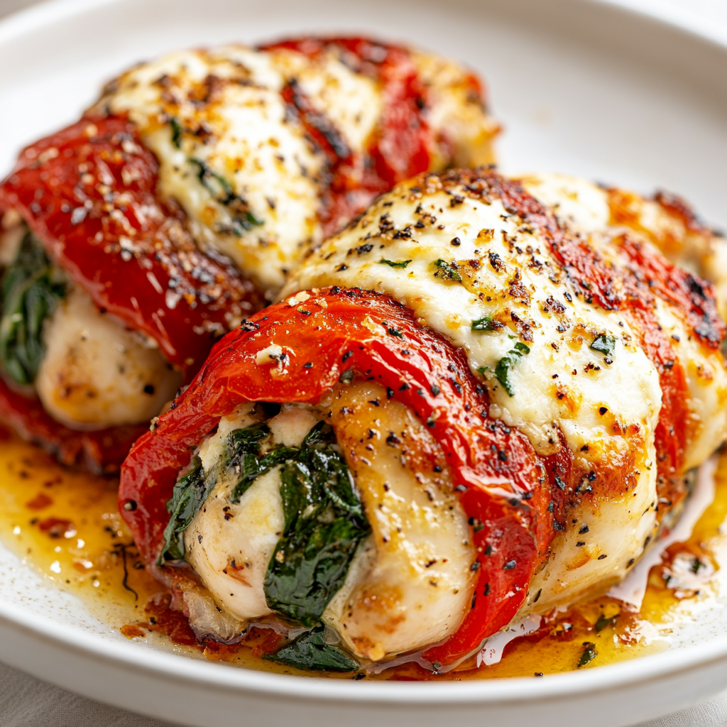 Roasted Red Pepper, Spinach, and Mozzarella Stuffed Chicken 🍗🫑🌿🧀